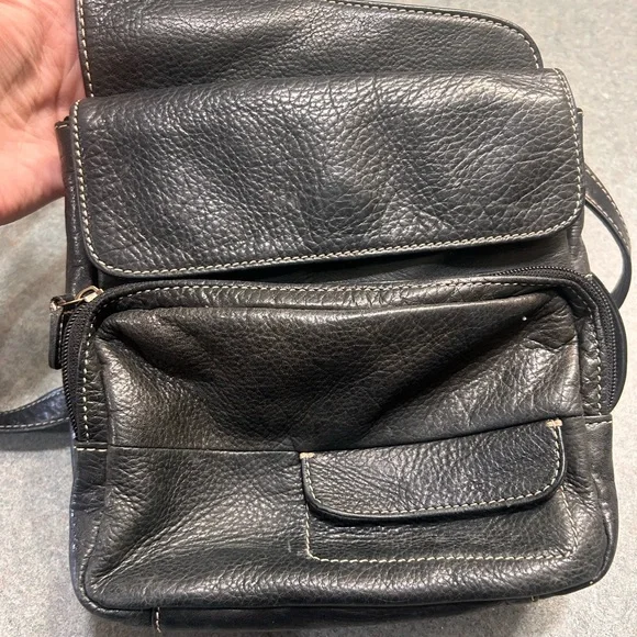 Vintage fossil, pebble leather, black sling bag/saddle bag, Crossbody - Picture 4 of 11